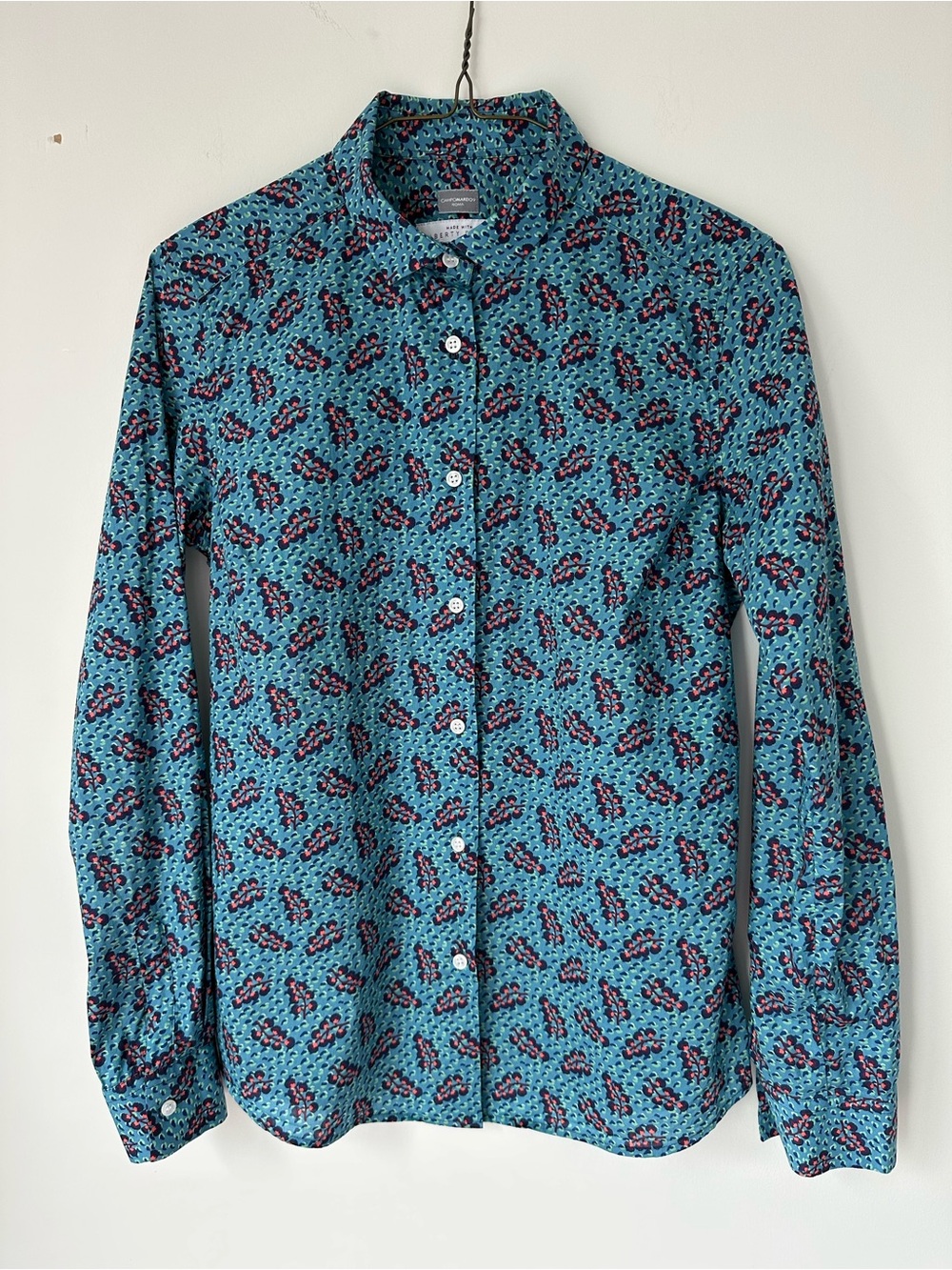 Liberty Fabric Teal Floral Fitted Button-Up Shirt